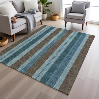 Piper Looms Chantille Stripes ACN1954 Teal Machine Washable Area Rug Lifestyle Image Feature
