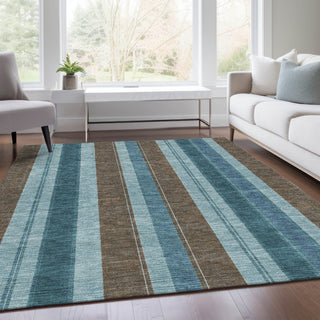 Piper Looms Chantille Stripes ACN1954 Teal Machine Washable Area Rug Lifestyle Image Feature