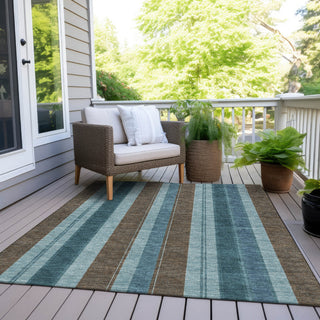 Piper Looms Chantille Stripes ACN1954 Teal Machine Washable Area Rug Outdoor Lifestyle Image Feature