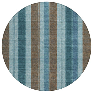 Piper Looms Chantille Stripes ACN1954 Teal Machine Washable Area Rug Round Main Image