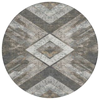 Piper Looms Chantille Geometric ACN1955 Brown Machine Washable Area Rug Round Main Image