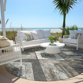 Piper Looms Chantille Geometric ACN1955 Brown Machine Washable Area Rug Round Outdoor Lifestyle Image Feature
