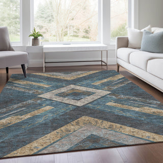 Piper Looms Chantille Geometric ACN1955 Navy Machine Washable Area Rug Lifestyle Image Feature