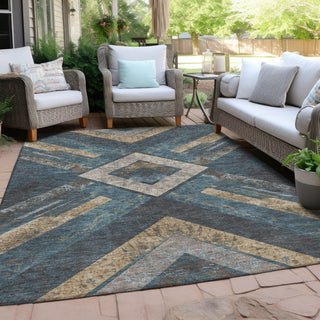 Piper Looms Chantille Geometric ACN1955 Navy Machine Washable Area Rug Outdoor Lifestyle Image Feature