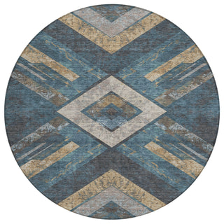 Piper Looms Chantille Geometric ACN1955 Navy Machine Washable Area Rug Round Main Image