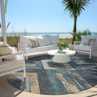 Piper Looms Chantille Geometric ACN1955 Navy Machine Washable Area Rug Round Outdoor Lifestyle Image Feature