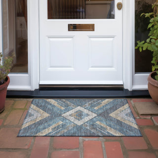 Piper Looms Chantille Geometric ACN1955 Navy Machine Washable Area Rug Scatter Outdoor Lifestyle Image Feature