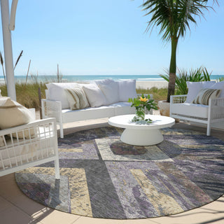 Piper Looms Chantille Geometric ACN1955 Purple Machine Washable Area Rug Round Outdoor Lifestyle Image Feature