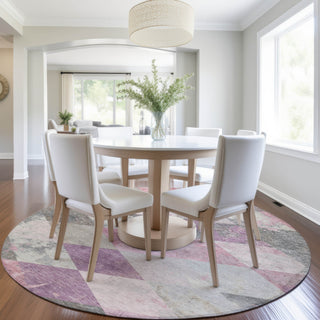 Piper Looms Chantille Geometric ACN1956 Blush Machine Washable Area Rug Round Lifestyle Image Feature