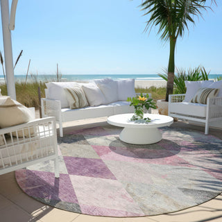 Piper Looms Chantille Geometric ACN1956 Blush Machine Washable Area Rug Round Outdoor Lifestyle Image Feature