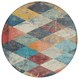 Piper Looms Chantille Geometric ACN1956 Navy Machine Washable Area Rug Round Main Image