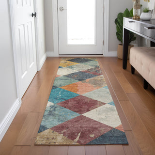 Piper Looms Chantille Geometric ACN1956 Navy Machine Washable Area Rug Runner Lifestyle Image Feature