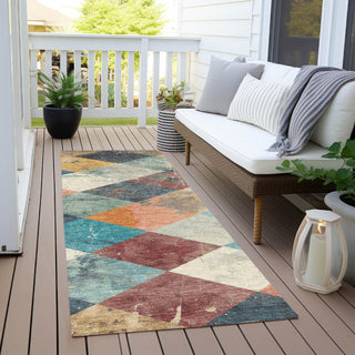 Piper Looms Chantille Geometric ACN1956 Navy Machine Washable Area Rug Runner Outdoor Lifestyle Image Feature