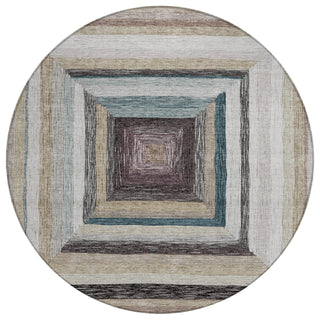 Piper Looms Chantille Geometric ACN1957 Beige Machine Washable Area Rug Round Main Image