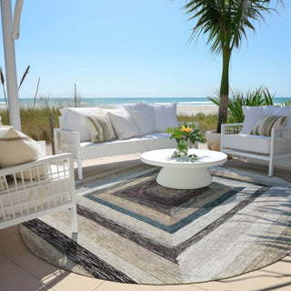 Piper Looms Chantille Geometric ACN1957 Beige Machine Washable Area Rug Round Outdoor Lifestyle Image Feature