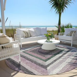 Piper Looms Chantille Geometric ACN1957 Blush Machine Washable Area Rug Round Outdoor Lifestyle Image Feature
