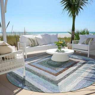 Piper Looms Chantille Geometric ACN1957 Denim Machine Washable Area Rug Round Outdoor Lifestyle Image Feature