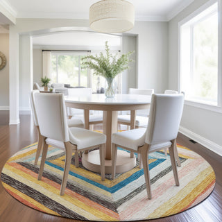 Piper Looms Chantille Geometric ACN1957 Honey Machine Washable Area Rug Round Lifestyle Image Feature