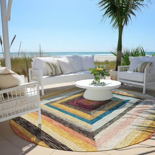 Piper Looms Chantille Geometric ACN1957 Honey Machine Washable Area Rug Round Outdoor Lifestyle Image Feature