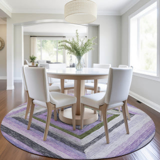Piper Looms Chantille Geometric ACN1957 Lavender Machine Washable Area Rug Round Lifestyle Image Feature