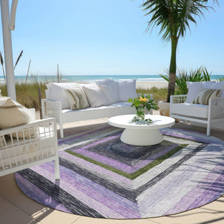Piper Looms Chantille Geometric ACN1957 Lavender Machine Washable Area Rug Round Outdoor Lifestyle Image Feature