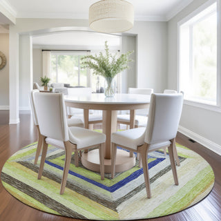 Piper Looms Chantille Geometric ACN1957 Lime Machine Washable Area Rug Round Lifestyle Image Feature