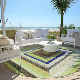 Piper Looms Chantille Geometric ACN1957 Lime Machine Washable Area Rug Round Outdoor Lifestyle Image Feature