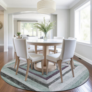 Piper Looms Chantille Geometric ACN1957 Seafoam Machine Washable Area Rug Round Lifestyle Image Feature