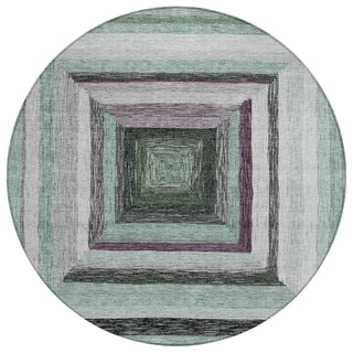 Piper Looms Chantille Geometric ACN1957 Seafoam Machine Washable Area Rug Round Main Image