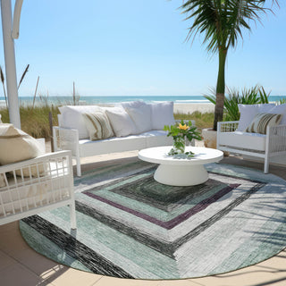 Piper Looms Chantille Geometric ACN1957 Seafoam Machine Washable Area Rug Round Outdoor Lifestyle Image Feature