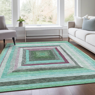 Piper Looms Chantille Geometric ACN1957 Teal Machine Washable Area Rug Lifestyle Image Feature