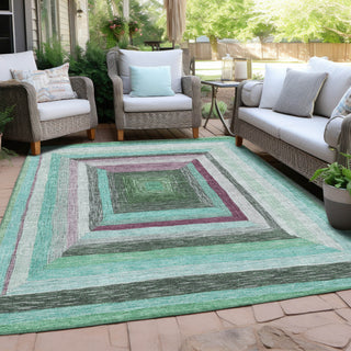 Piper Looms Chantille Geometric ACN1957 Teal Machine Washable Area Rug Outdoor Lifestyle Image Feature