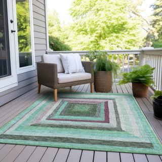Piper Looms Chantille Geometric ACN1957 Teal Machine Washable Area Rug Outdoor Lifestyle Image Feature
