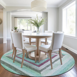 Piper Looms Chantille Geometric ACN1957 Teal Machine Washable Area Rug Round Lifestyle Image Feature