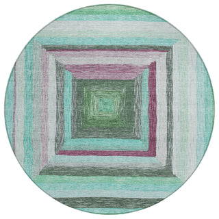 Piper Looms Chantille Geometric ACN1957 Teal Machine Washable Area Rug Round Main Image