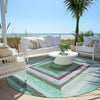 Piper Looms Chantille Geometric ACN1957 Teal Machine Washable Area Rug Round Outdoor Lifestyle Image Feature