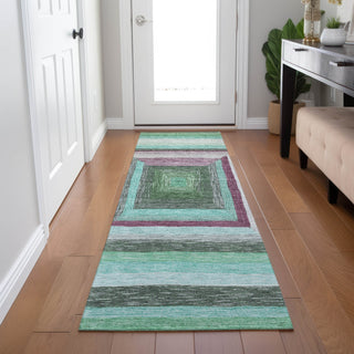 Piper Looms Chantille Geometric ACN1957 Teal Machine Washable Area Rug Runner Lifestyle Image Feature