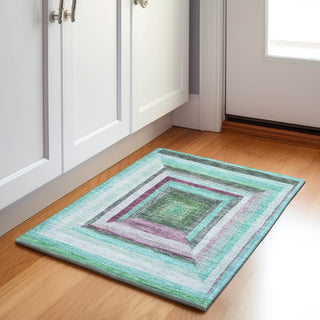 Piper Looms Chantille Geometric ACN1957 Teal Machine Washable Area Rug Scatter Lifestyle Image Feature