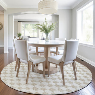 Piper Looms Chantille Geometric ACN1958 Beige Machine Washable Area Rug Round Lifestyle Image Feature