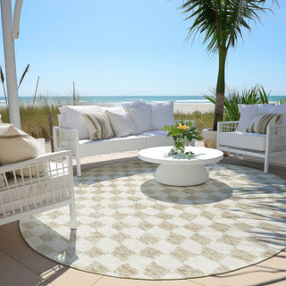 Piper Looms Chantille Geometric ACN1958 Beige Machine Washable Area Rug Round Outdoor Lifestyle Image Feature