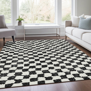 Piper Looms Chantille Geometric ACN1958 Black Machine Washable Area Rug Lifestyle Image Feature