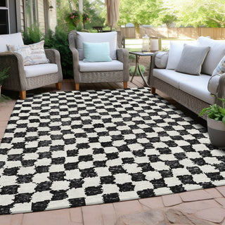 Piper Looms Chantille Geometric ACN1958 Black Machine Washable Area Rug Outdoor Lifestyle Image Feature