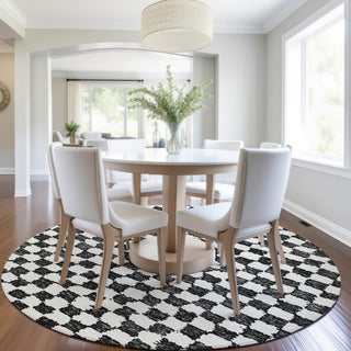 Piper Looms Chantille Geometric ACN1958 Black Machine Washable Area Rug Round Lifestyle Image Feature