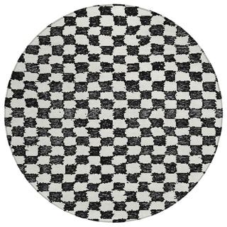 Piper Looms Chantille Geometric ACN1958 Black Machine Washable Area Rug Round Main Image