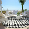 Piper Looms Chantille Geometric ACN1958 Black Machine Washable Area Rug Round Outdoor Lifestyle Image Feature