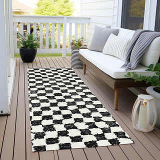 Piper Looms Chantille Geometric ACN1958 Black Machine Washable Area Rug Runner Outdoor Lifestyle Image Feature