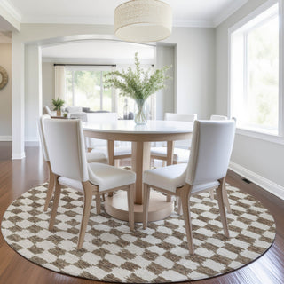 Piper Looms Chantille Geometric ACN1958 Brown Machine Washable Area Rug Round Lifestyle Image Feature
