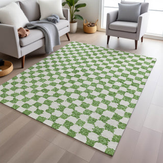 Piper Looms Chantille Geometric ACN1958 Green Machine Washable Area Rug Lifestyle Image Feature