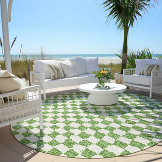 Piper Looms Chantille Geometric ACN1958 Green Machine Washable Area Rug Round Outdoor Lifestyle Image Feature
