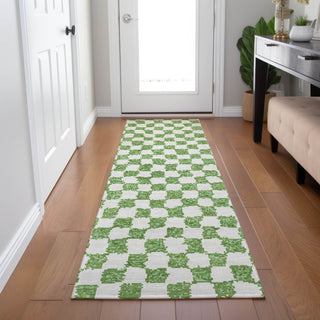 Piper Looms Chantille Geometric ACN1958 Green Machine Washable Area Rug Runner Lifestyle Image Feature